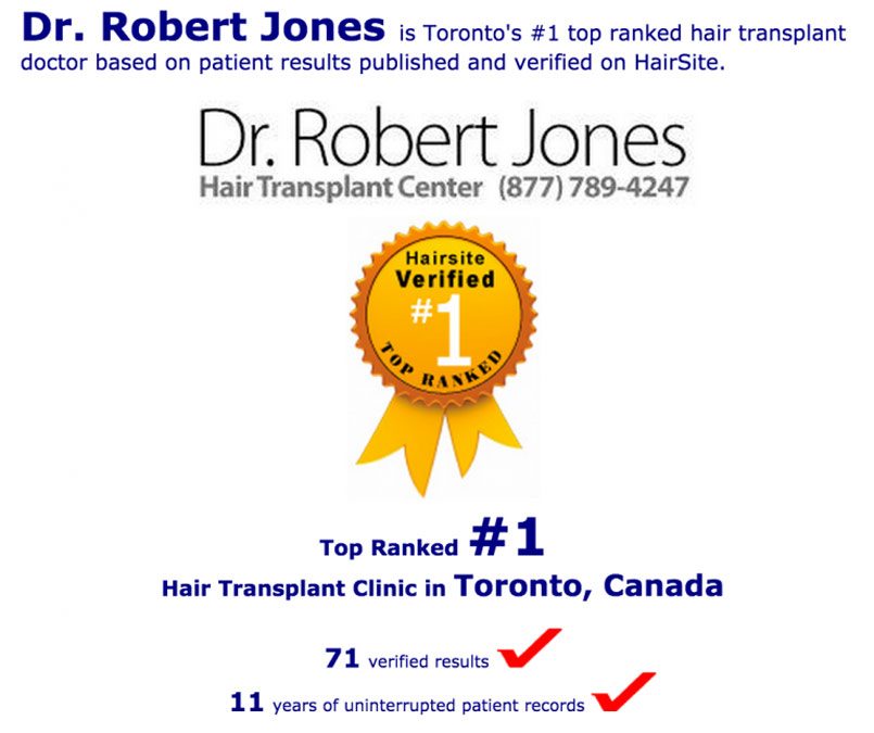 HairSite.com Recognizes Dr. Jones as #1 Hair Transplant Facility in Toronto